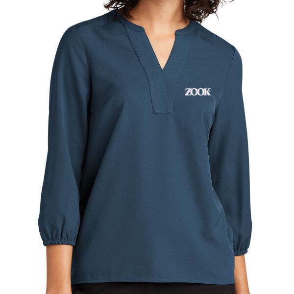 Zook Embroidered - Women's Stretch Crepe 3/4 Sleeve Blouse Thumbnail